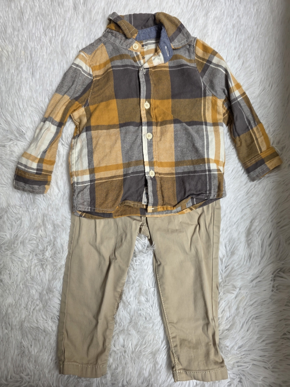Kids Plaid Button-Up Shirt in Mustard & Gray